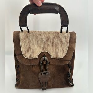 Vtg Park Lane Leather Horse Hair Western Distressed Bag Purse Handbag
